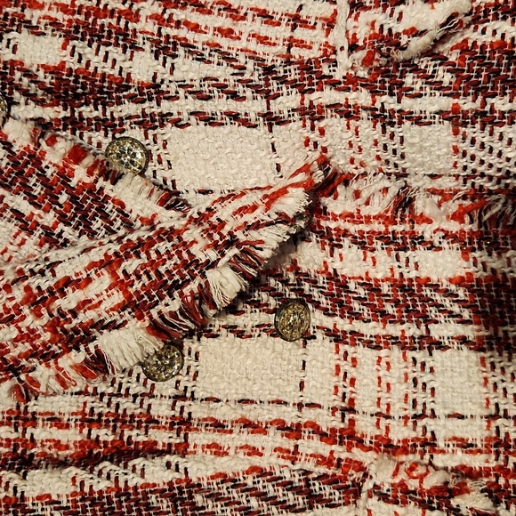 ZARA NEW WOMAN TWEED JACKET WITH GEM BUTTON BLAZER ECRU/RED TARTAN Size us.small - Picture 4 of 15